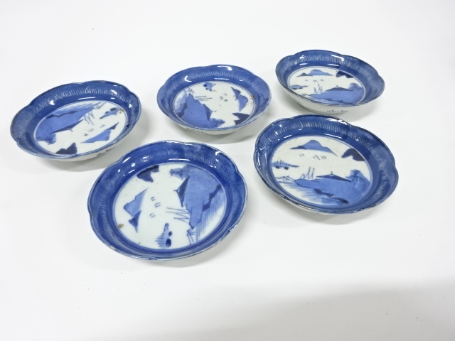 古伊万里　染付　墨弾き　小皿　5客